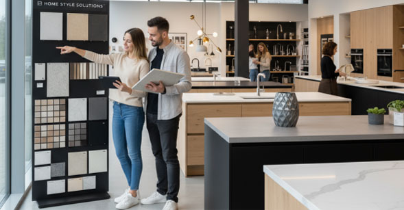 Client showroom cuisine et matériaux équipements